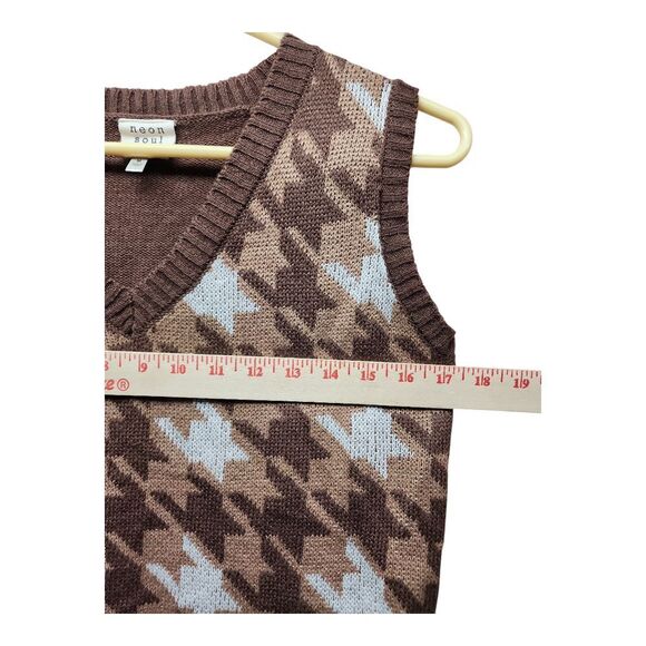 Neon Soul Houndstooth Sweater Vest Women’s M Brown Beige Blue Retro Preppy Knit - Picture 6 of 8